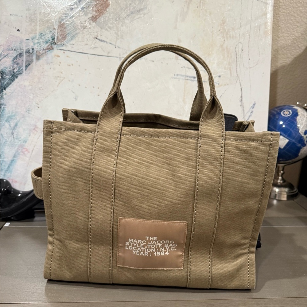 Marc Jacobs “The Tote Bag” Canvas Crossbody Tote Khaki Slate Green - Picture 3 of 8